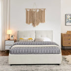 Chenille Upholstered Queen Storage Bed with Hydraulic Lift and Integrated Headboard