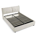 Chenille Upholstered Queen Storage Bed with Hydraulic Lift and Integrated Headboard