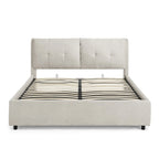 Chenille Upholstered Queen Storage Bed with Hydraulic Lift and Integrated Headboard