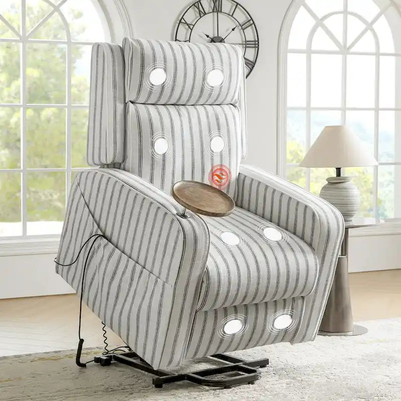 Darrell Modern Lift Assist Massage and Heating Power Recliner with Charing and Soild Wood Tray Set of 2by HULALA HOME