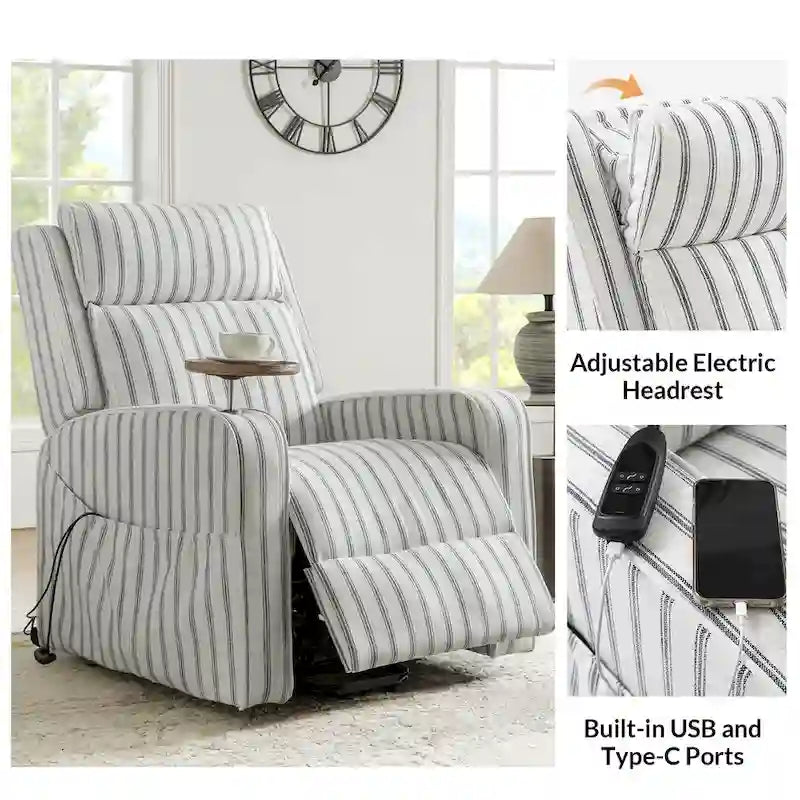 Darrell Modern Lift Assist Massage and Heating Power Recliner with Charing and Soild Wood Tray Set of 2by HULALA HOME