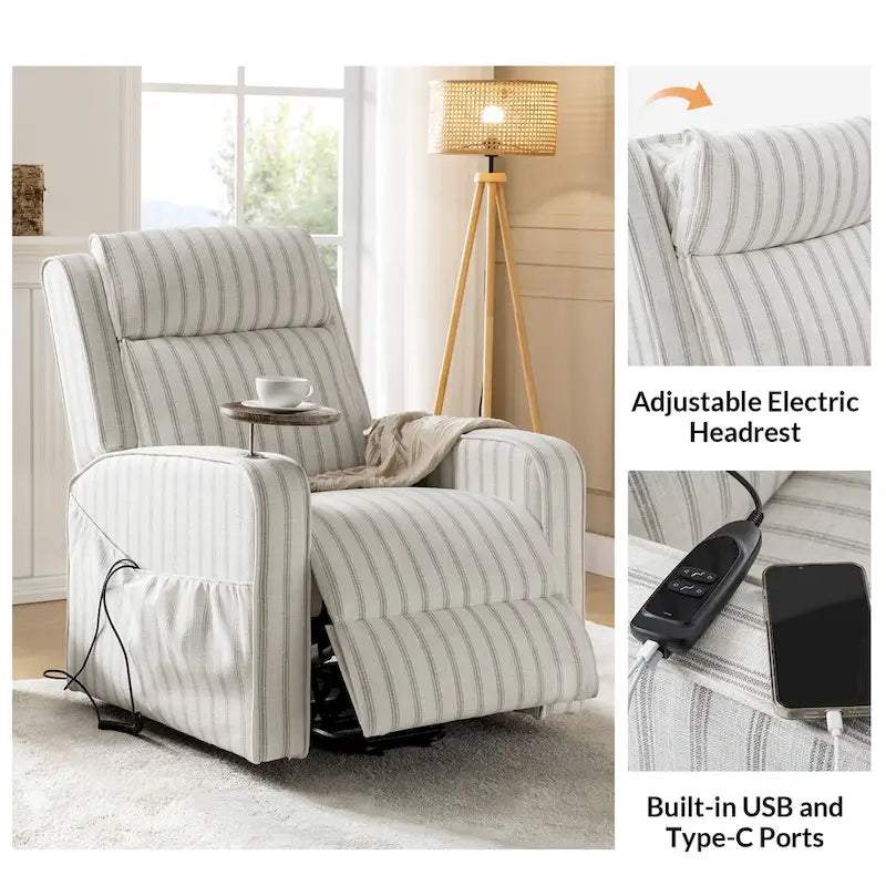 Darrell Modern Lift Assist Massage and Heating Power Recliner with Charing and Soild Wood Tray Set of 2by HULALA HOME